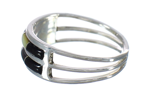 Genuine Sterling Silver Jet And Yellow Mother Of Pearl Ring Size 5-1/4 RX92563